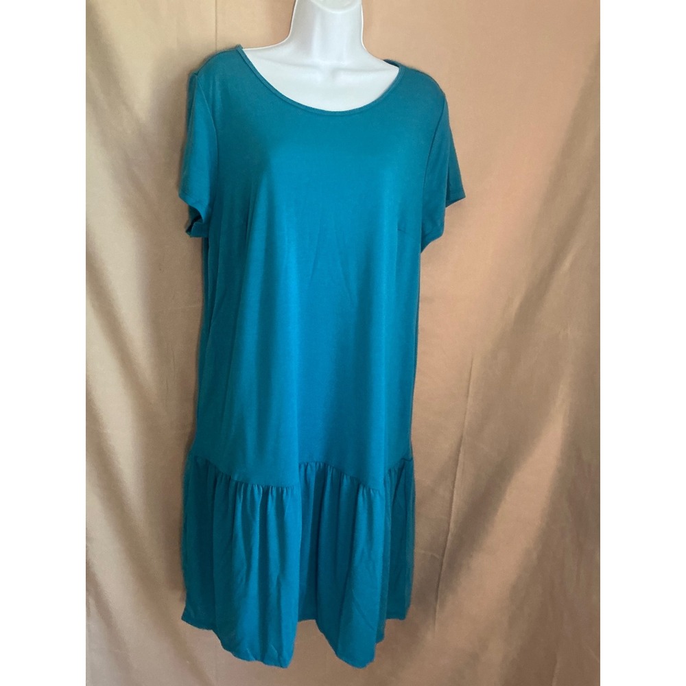 Woman Within Drop Waist Dress Womens Medium 14/16 Teal Blue Excellent Pockets